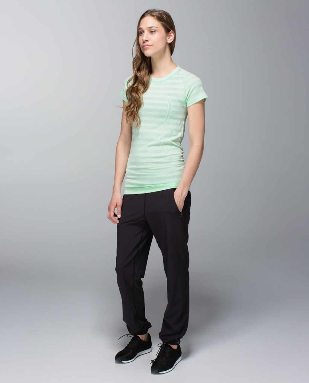 Lululemon Run:  Swiftly Tech Short Sleeve *Stripe - Heathered Fresh Teal