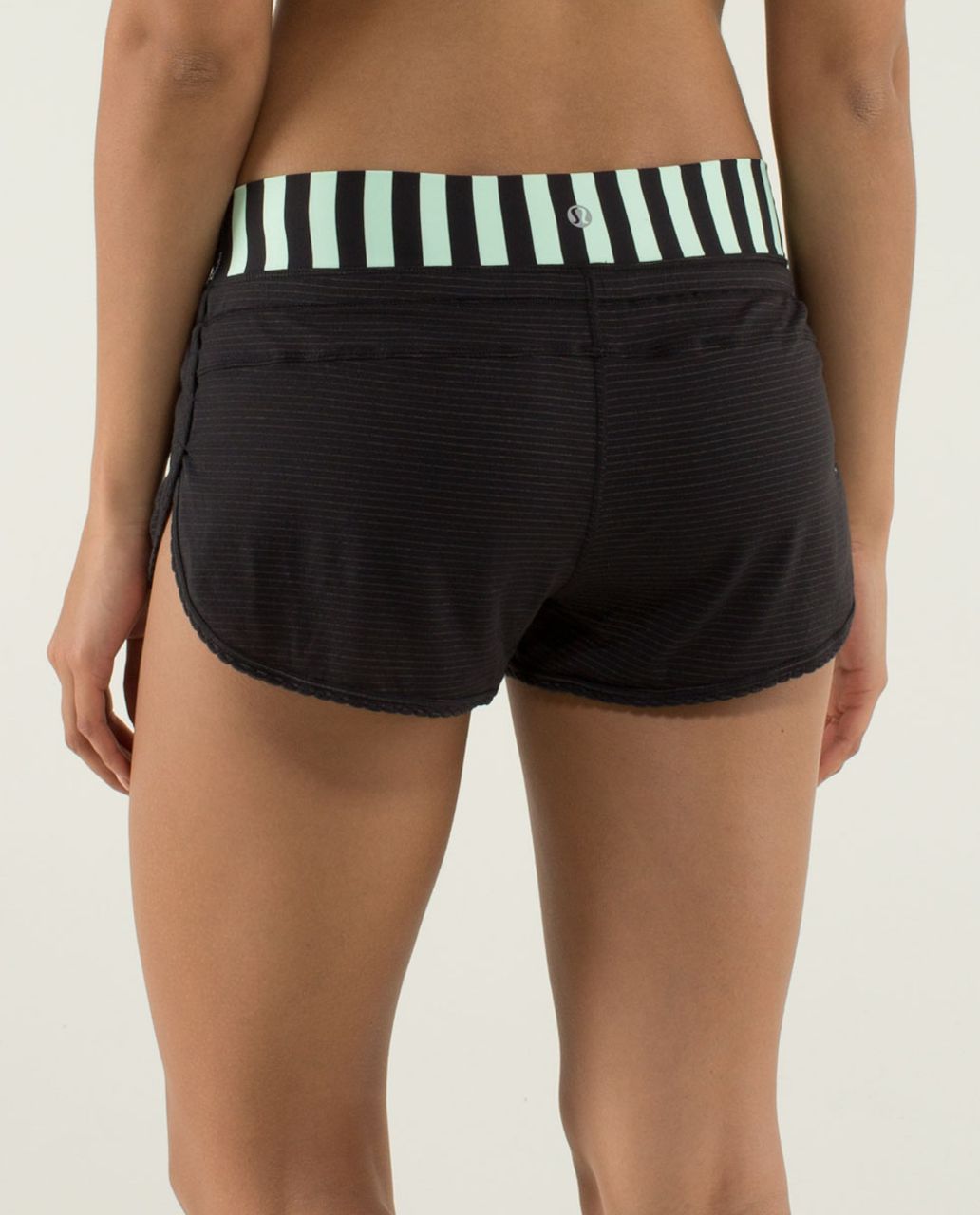 Lululemon Bhakti Yoga Short - Black / Apex Stripe Fresh Teal