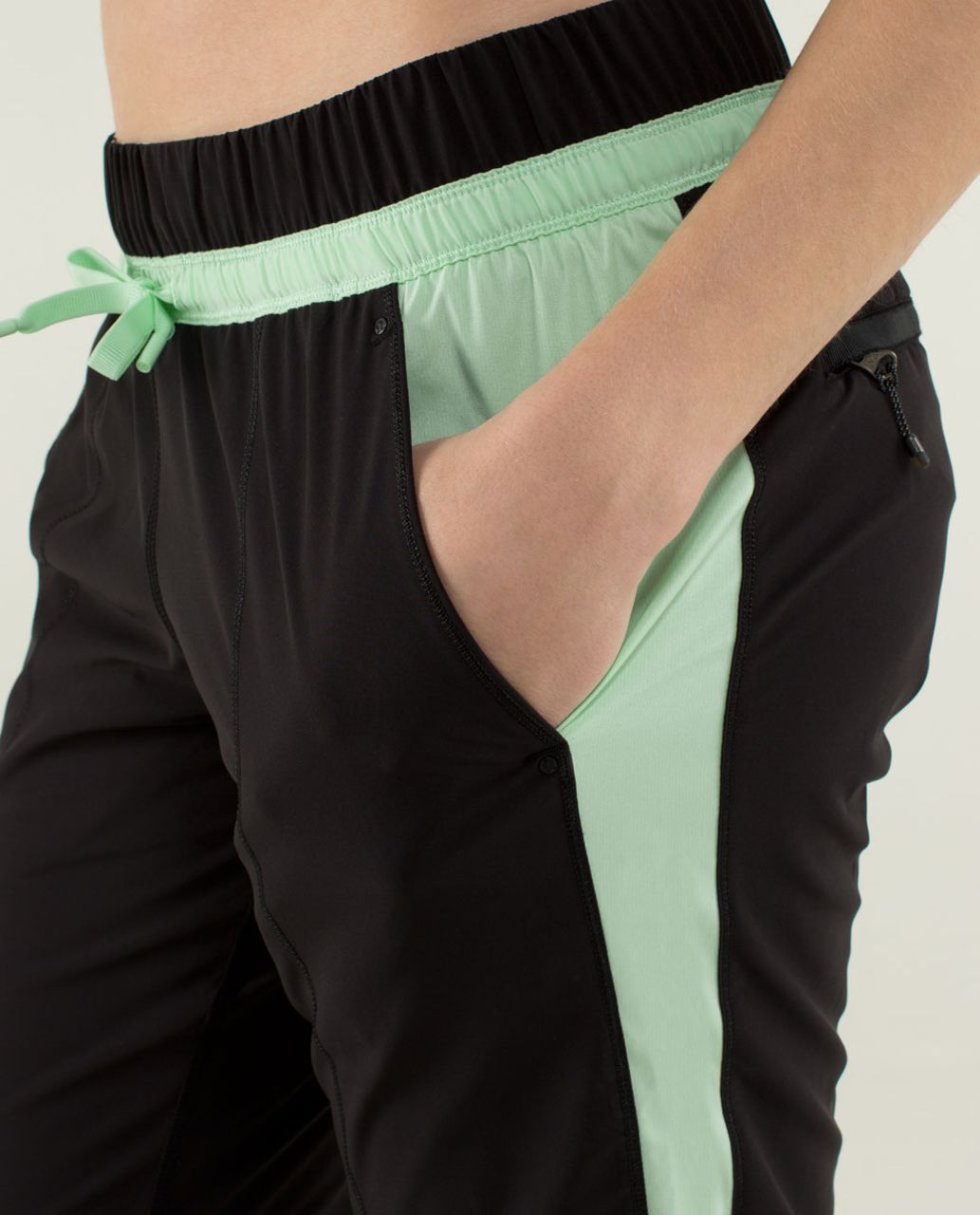 Lululemon Run Bandit Track Pant - Black / Mini Hyper Stripe Fresh Teal