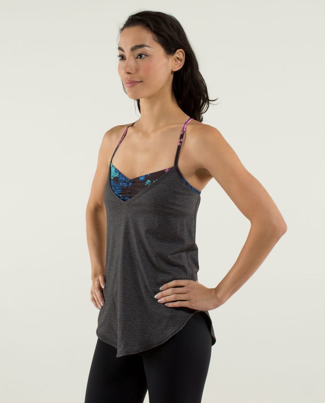 Lululemon Roll Out Tank - Heathered Black / Petal Pop Multi / Black