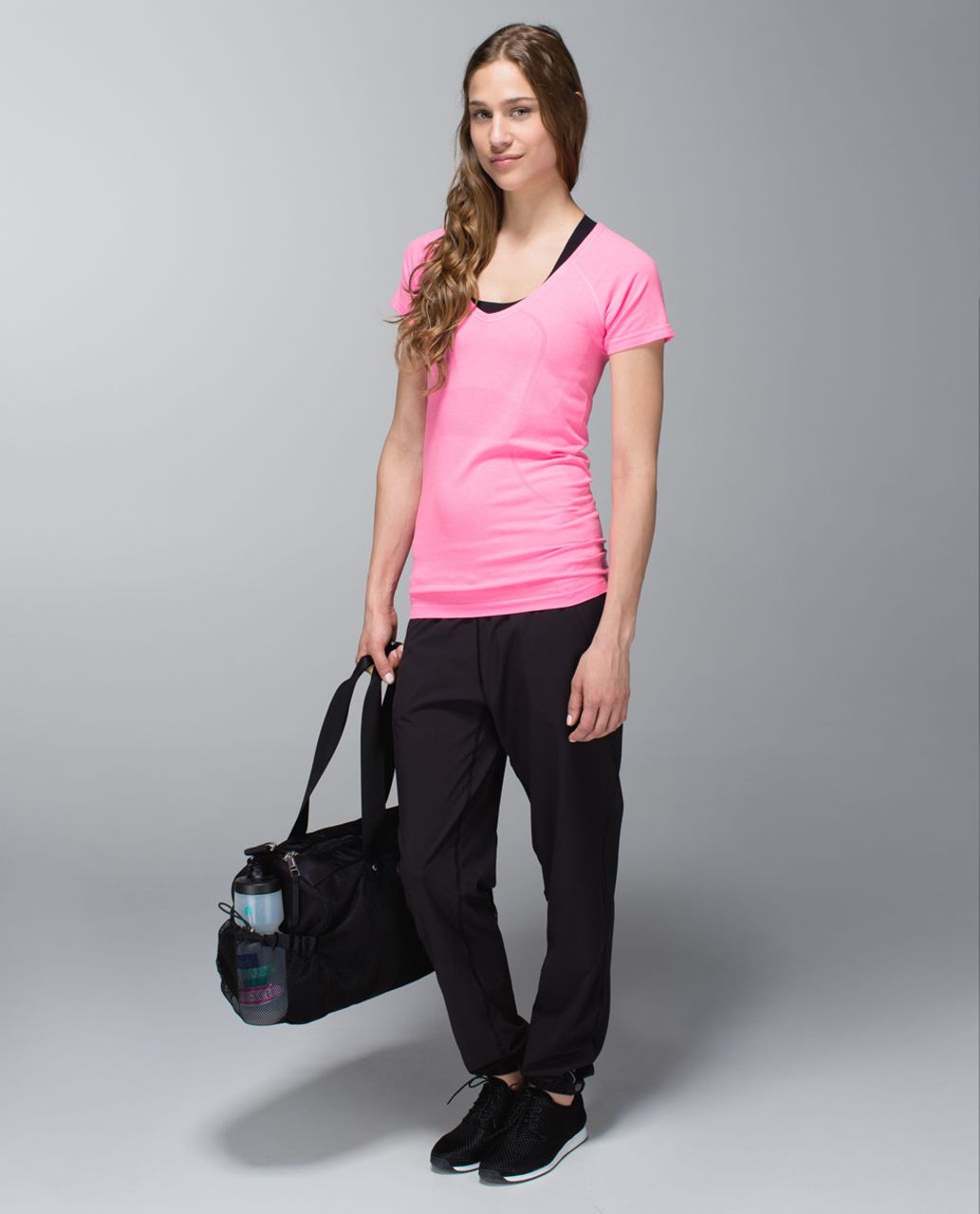 Lululemon Run:  Swiftly Tech V Neck - Heathered Zing Pink Light