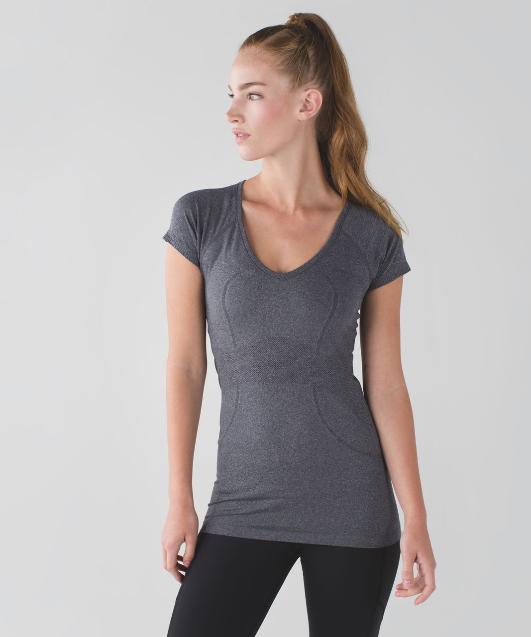 Lululemon Run:  Swiftly Tech V Neck - Heathered Black