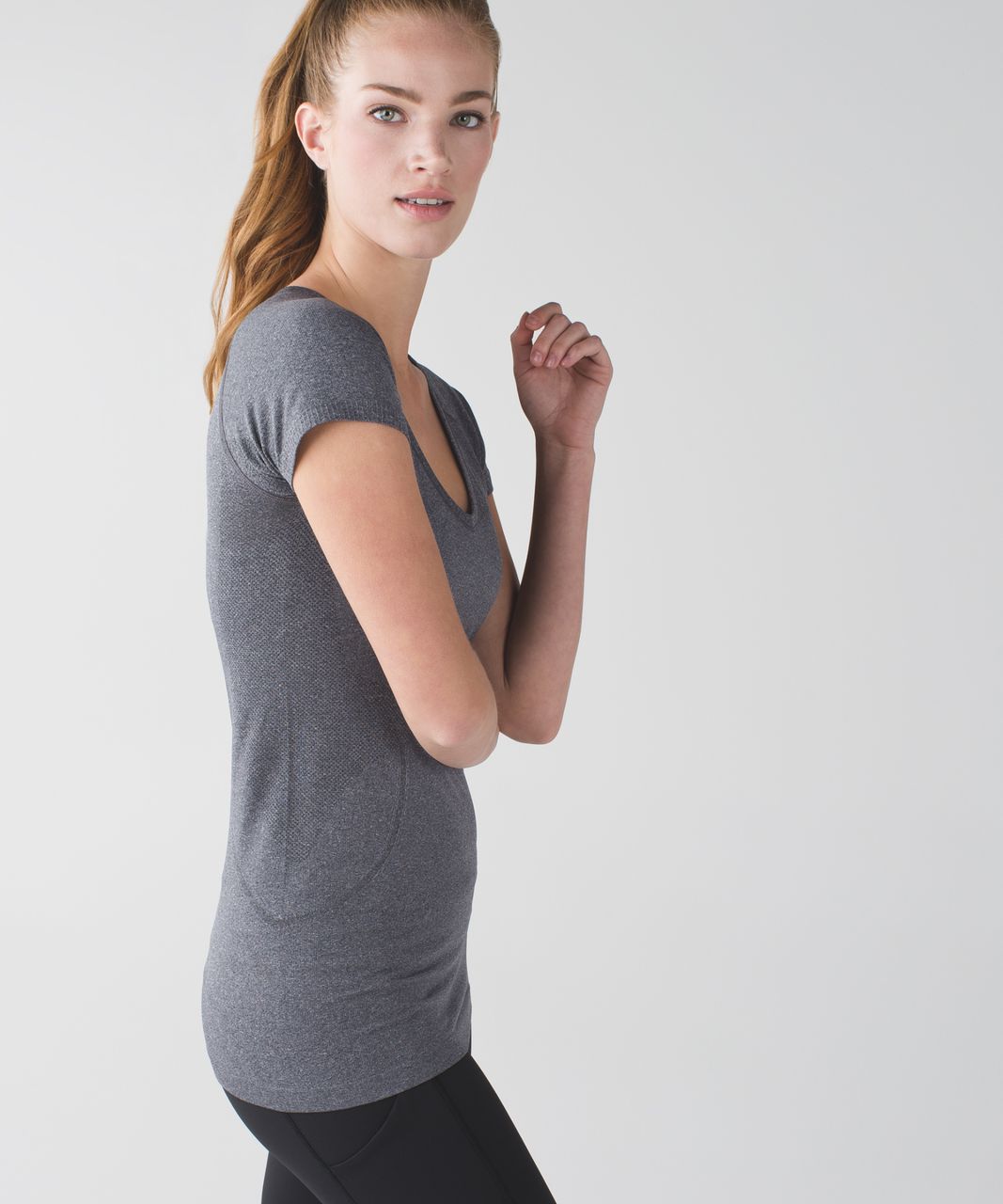 Lululemon Run:  Swiftly Tech V Neck - Heathered Black