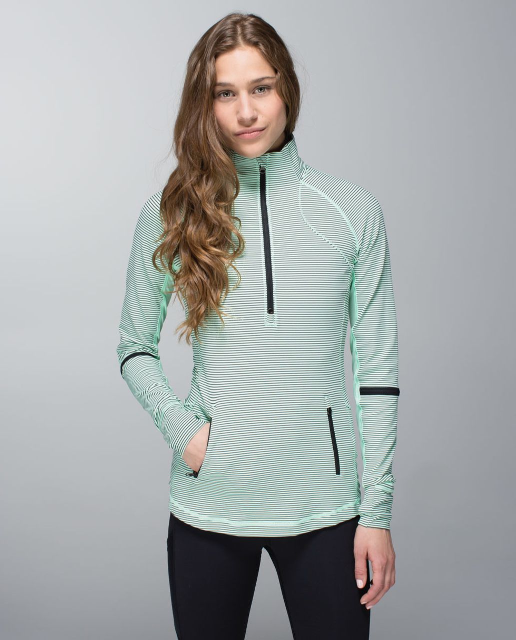 Lululemon Race With Grace 1/2 Zip - Mini Hyper Stripe Fresh Teal / Fresh Teal