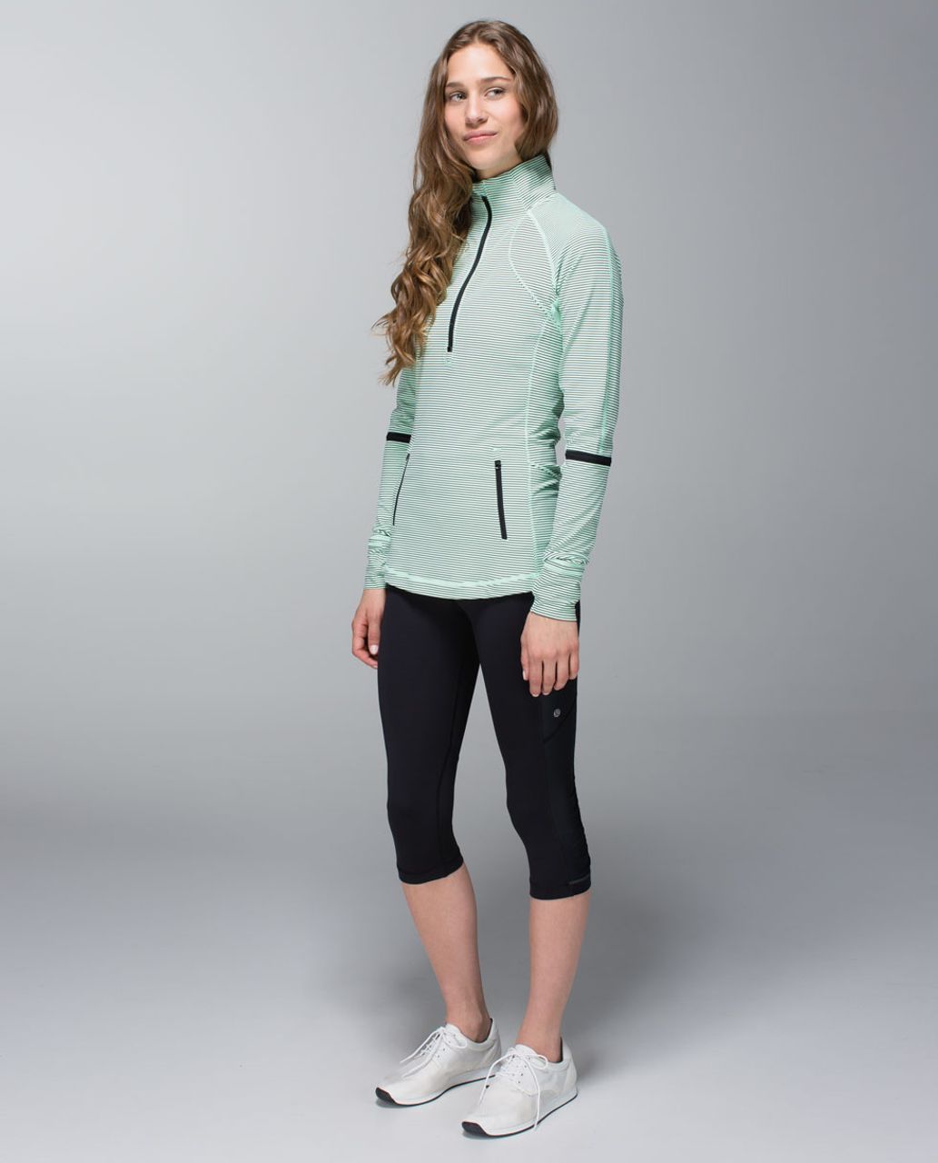 Lululemon Race With Grace 1/2 Zip - Mini Hyper Stripe Fresh Teal / Fresh Teal