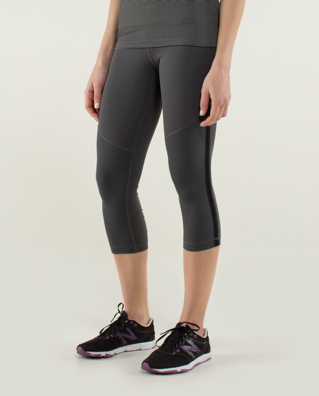 Lululemon Race With Grace Crop - Soot Light / Wee Stripe White Ambient Grey