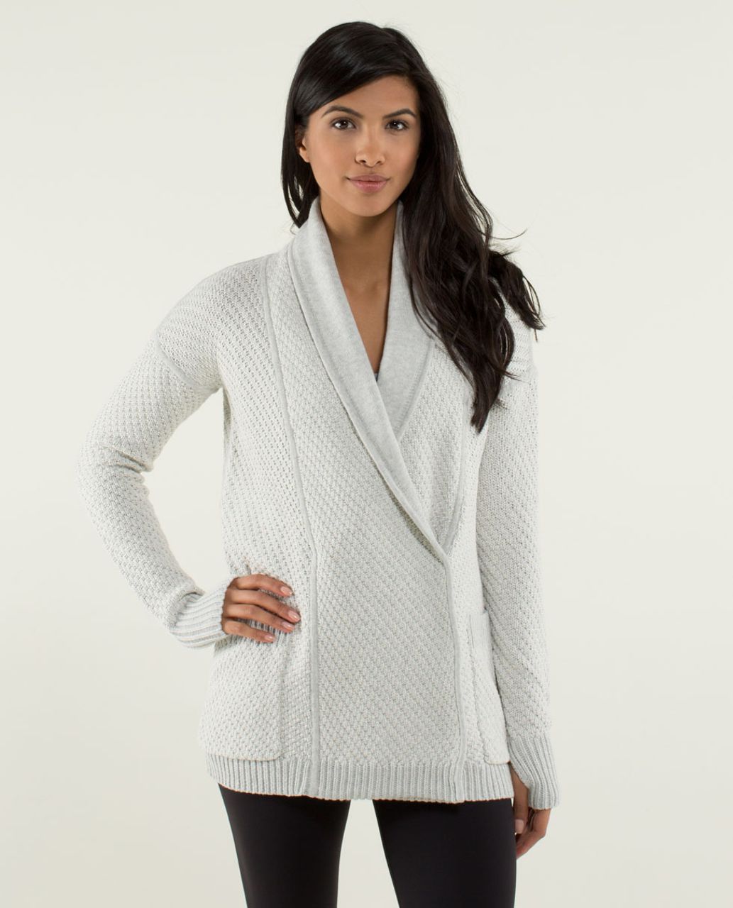 Lululemon Post Practice Cardi - Silver Spoon / White