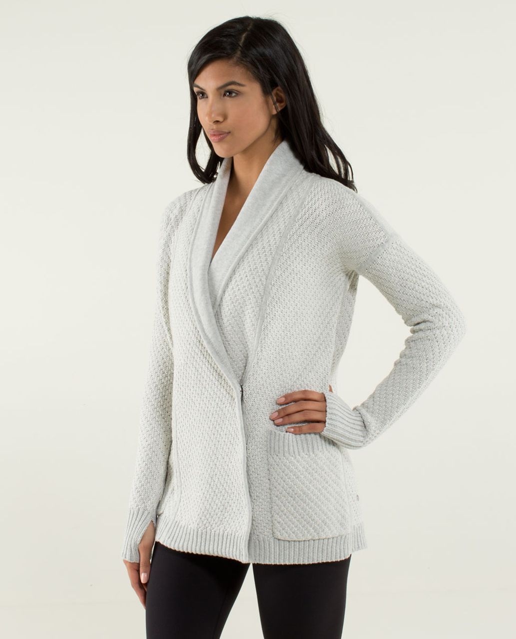 Lululemon Post Practice Cardi - Silver Spoon / White