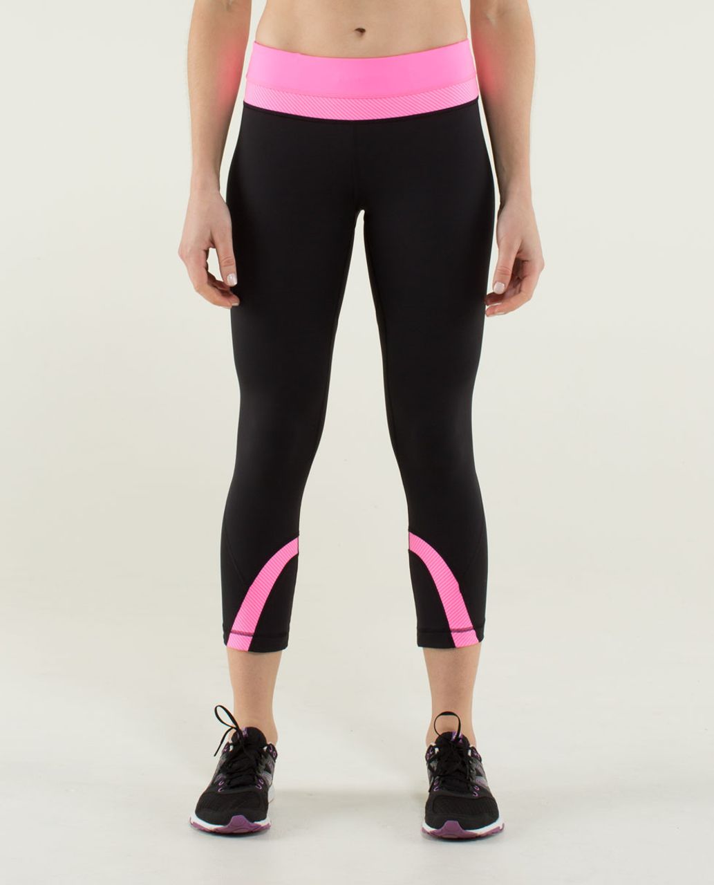 Lululemon Run:  Inspire Crop II - Black / Zing Pink Light / Mini Hyper Stripe Zing Pink Light