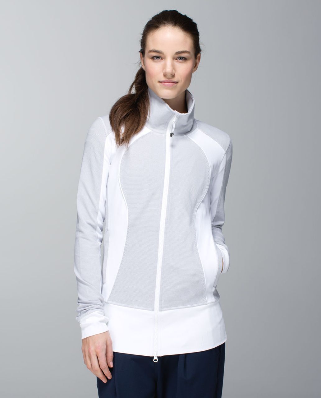 Lululemon Nice Asana Jacket - Wee Stripe White Heathered Medium Grey / White