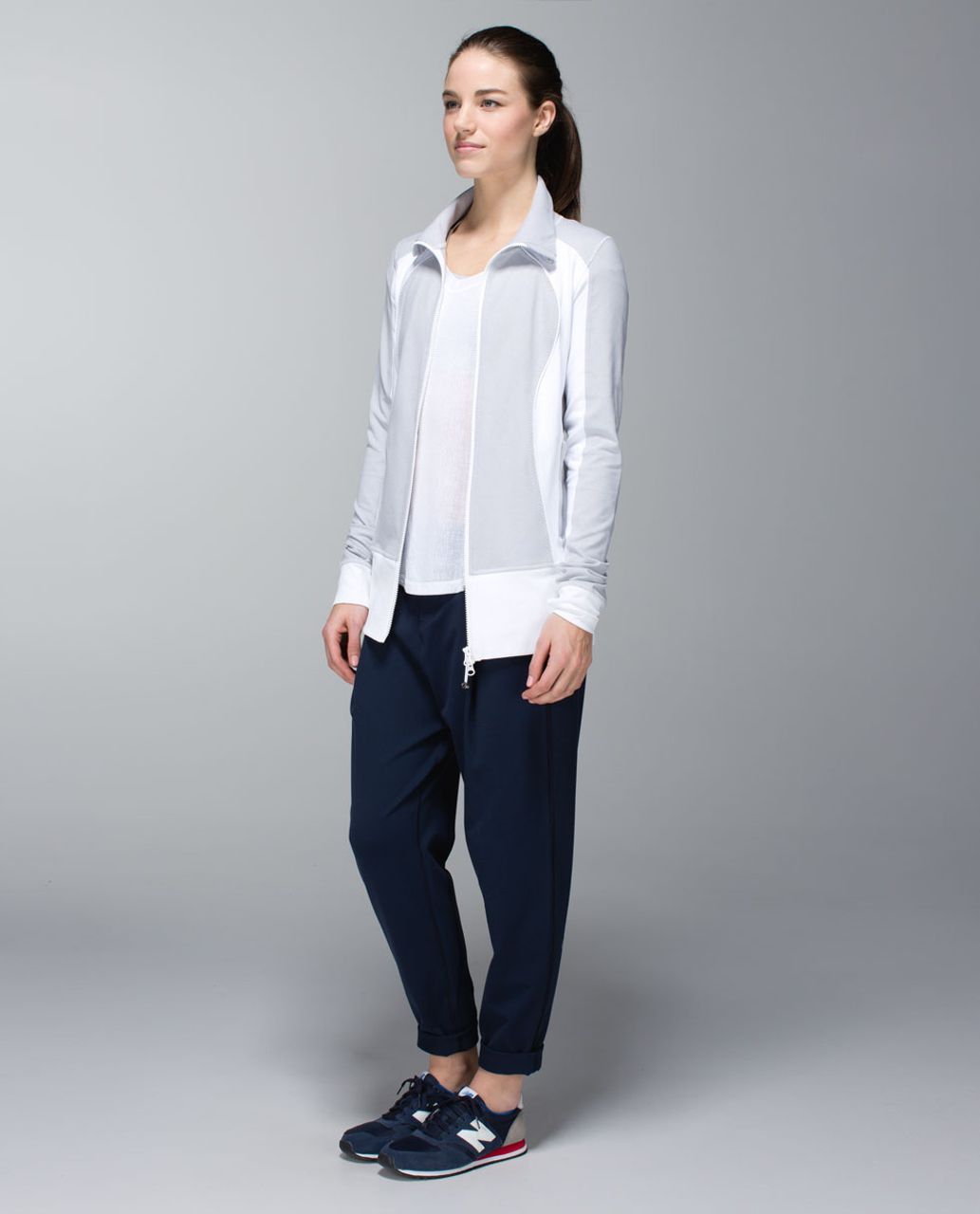 Lululemon Nice Asana Jacket - Wee Stripe White Heathered Medium Grey / White