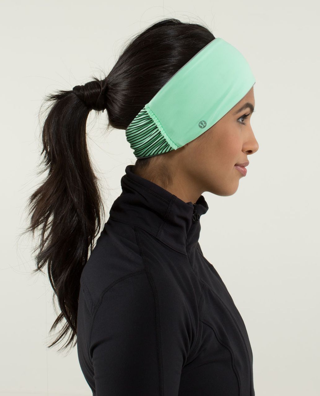 Lululemon Frosty Run Ear Warmer *Brushed - Fresh Teal / Mini Hyper Stripe Fresh Teal