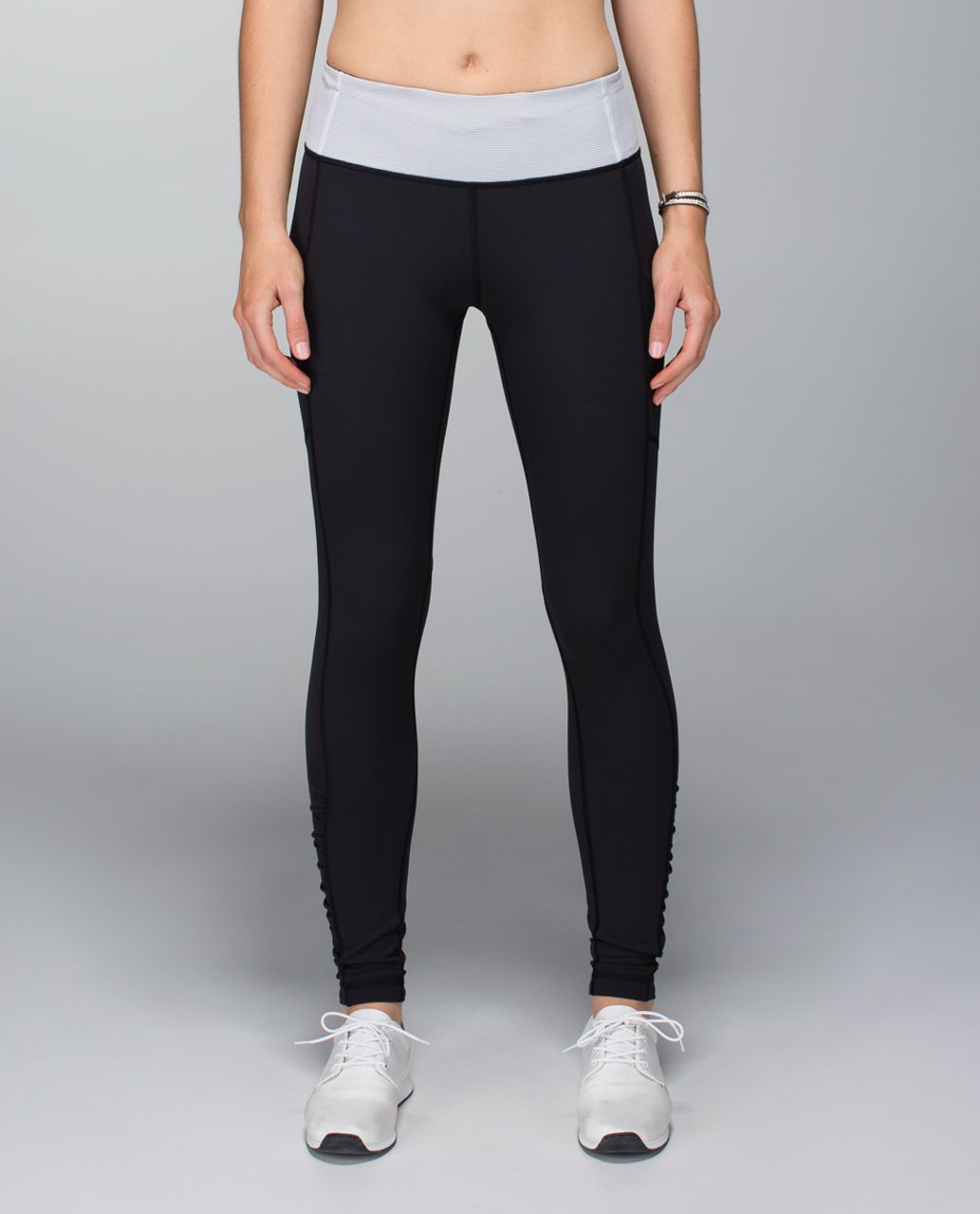 Lululemon Speed Tight *Brushed Interlock - Black / Wee Stripe White Ambient  Grey - lulu fanatics