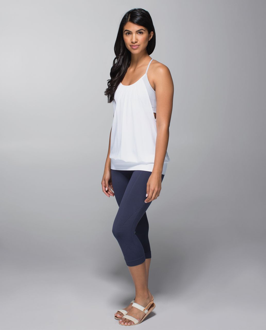 Lululemon No Limits Built In Bra Tank Sz 4 White Black Striped $64