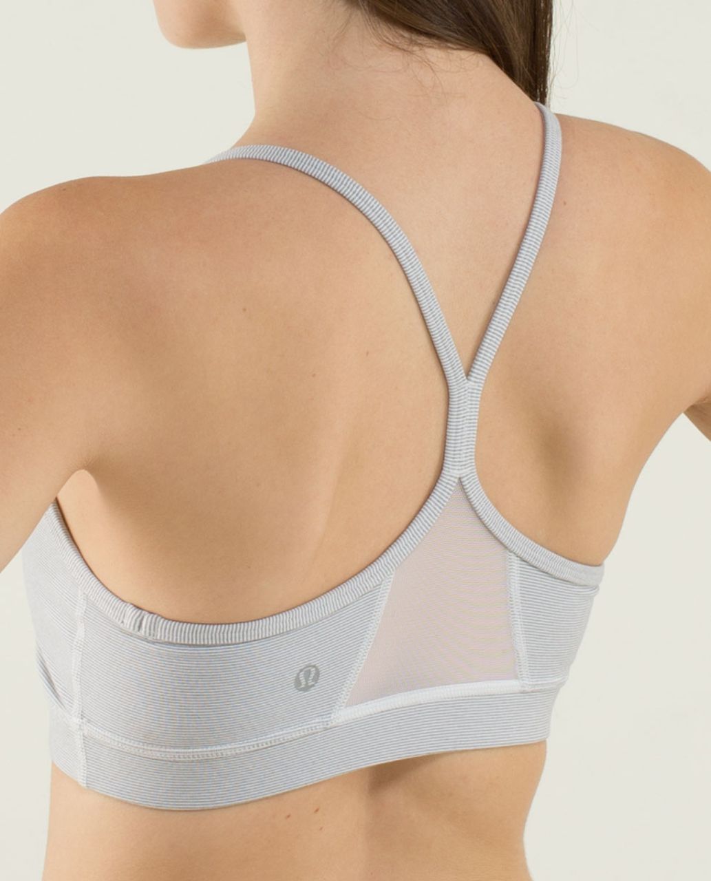 Lululemon Flow Y White Gray Sports Bra Size 8 Mesh back With