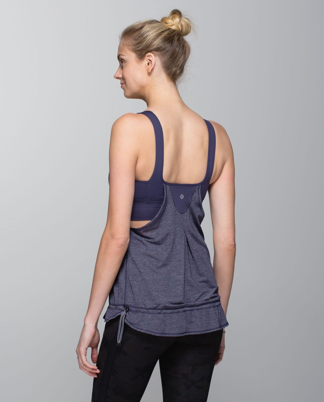 Lululemon Tank Top Built In Shelf Bra Drawstring Cinch Navy Blue Heather Sz  4