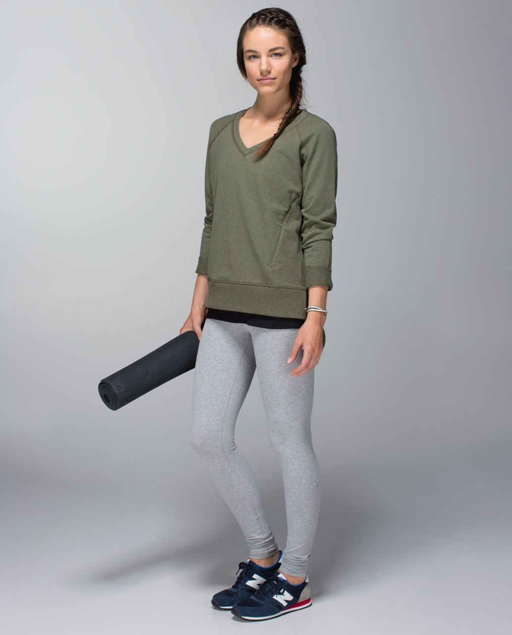 Lululemon Wunder Under Crop *Cotton (Roll Down) - Heathered Medium Grey /  Heathered Light Grey - lulu fanatics