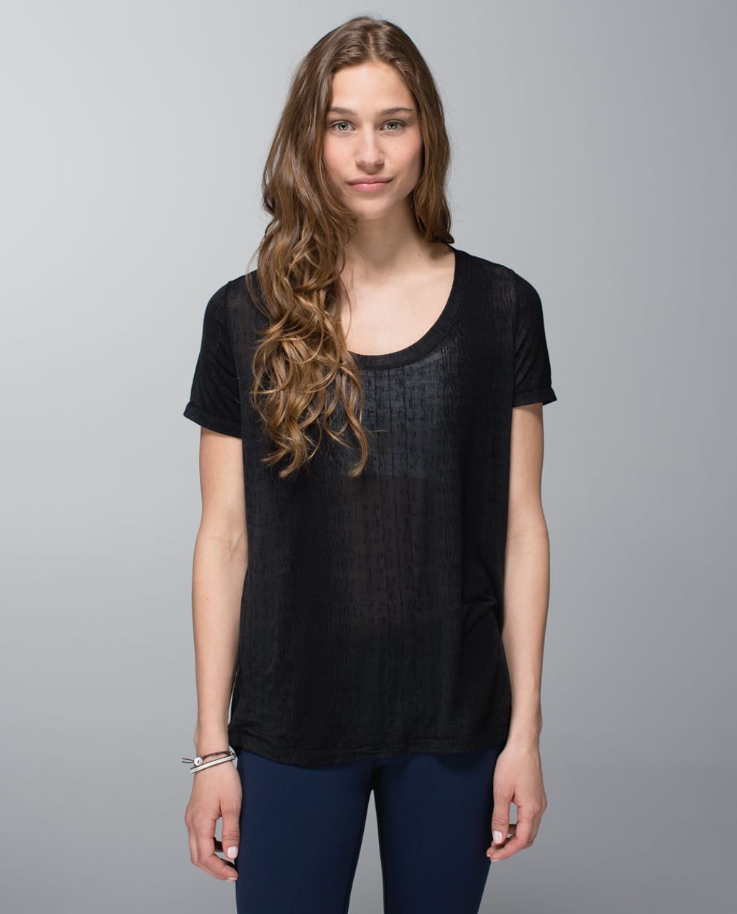 Lululemon Daily Practice Tee - Misty Stripe Burnout Black