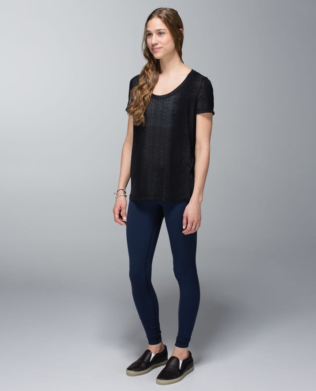 Lululemon Daily Practice Tee - Misty Stripe Burnout Black