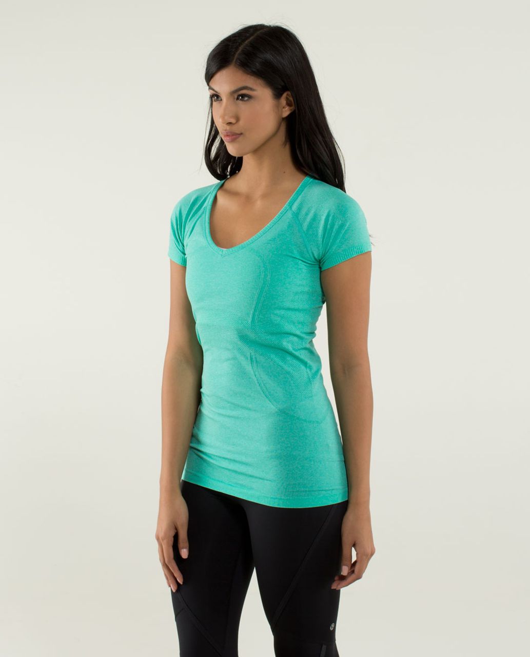 Lululemon Run:  Swiftly Tech V Neck - Heathered Bali Breeze