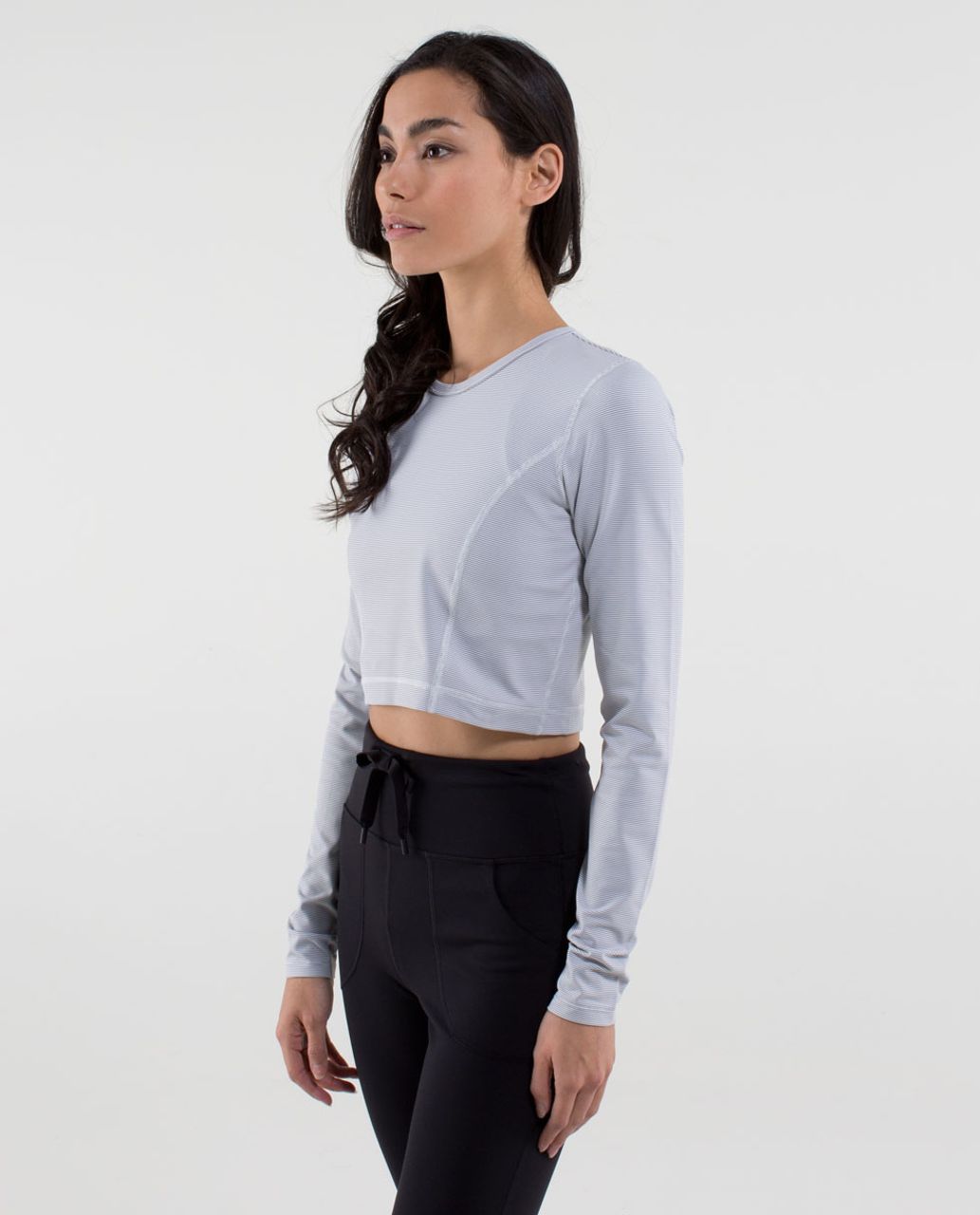 Lululemon Cozy Crop Top - Wee Stripe White Ambient Grey / White