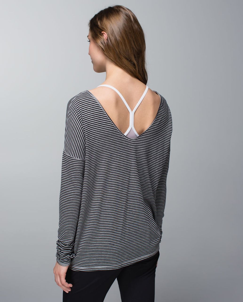 Lululemon Flip Your Dog Long Sleeve - Tonka Stripe Black Heathered Medium Grey