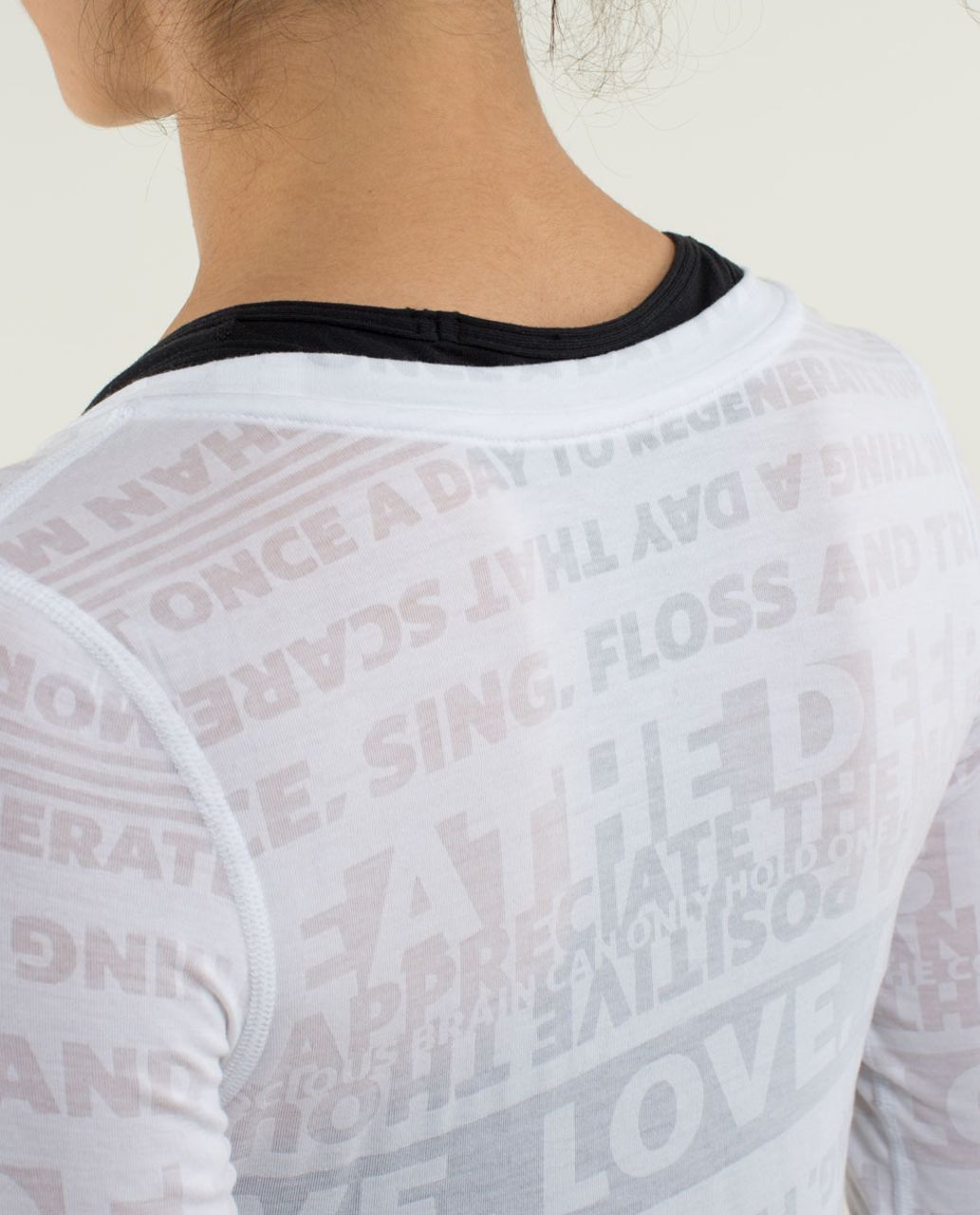 Lululemon Daily Practice Long Sleeve (First Release) - Discover Manifesto  Burnout White - lulu fanatics