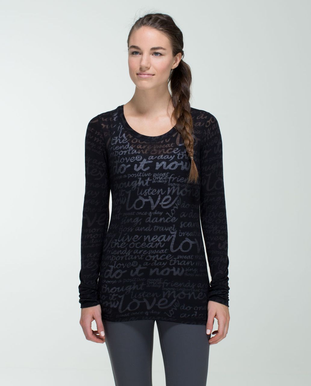 Lululemon Daily Practice Long Sleeve (First Release) - See Love Manifesto Burnout Black