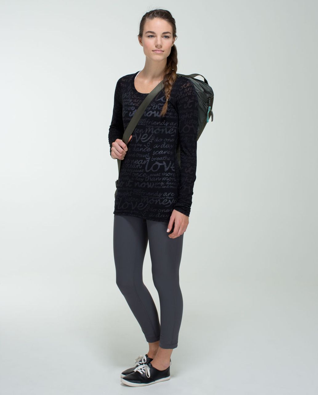 Lululemon Daily Practice Long Sleeve (First Release) - See Love Manifesto Burnout Black