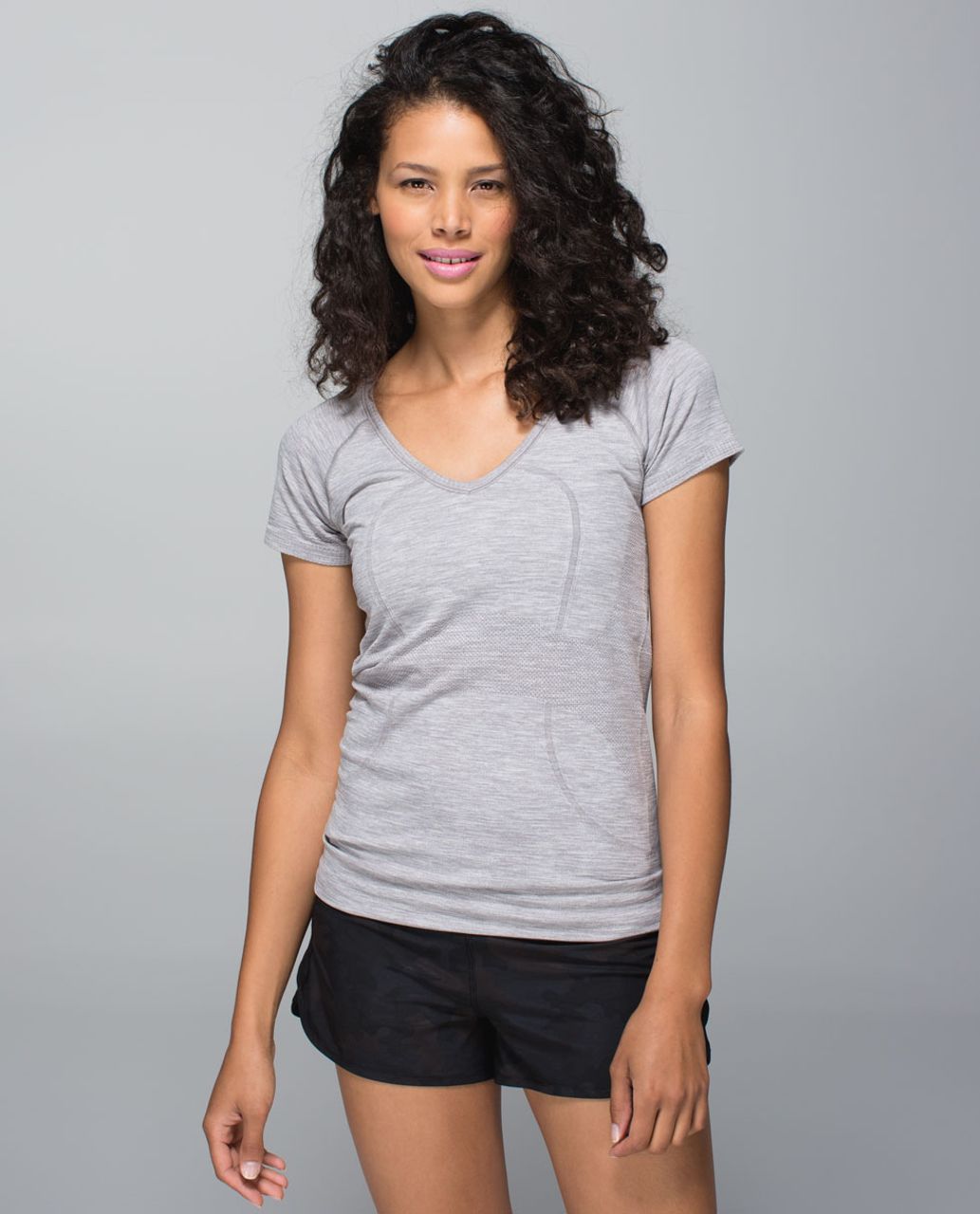 Buy the Lululemon Women's Athletica Light Grey V-Neck Blouse Top Size 8