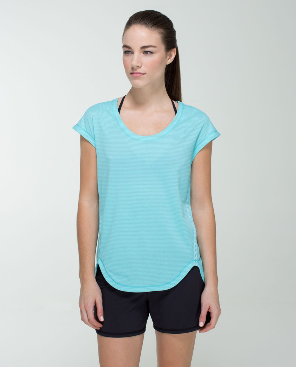 Lululemon Runamuck Tee - Heathered Angel Blue / Tonka Stripe Printed Angel Blue White