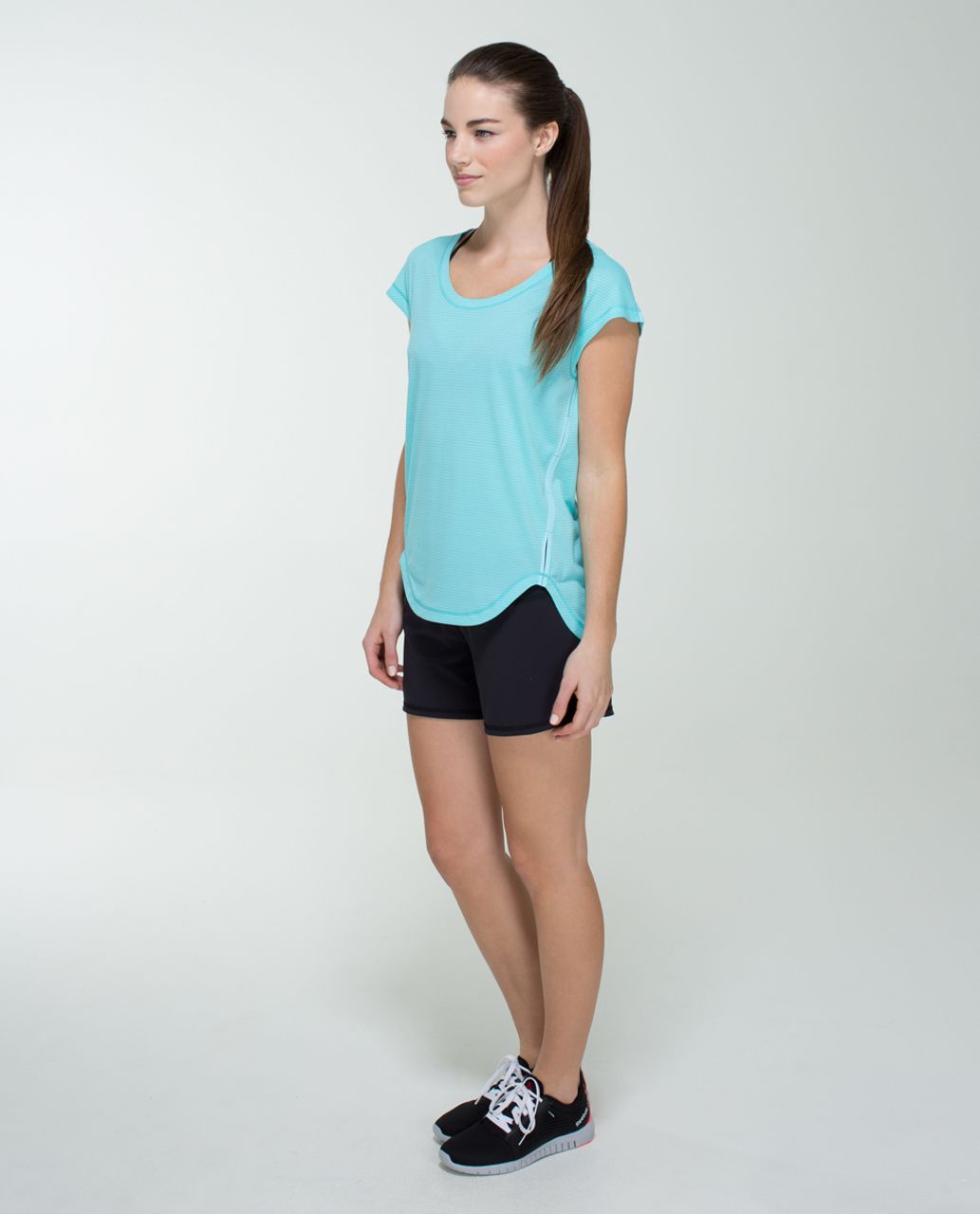 Lululemon Runamuck Tee - Heathered Angel Blue / Tonka Stripe Printed Angel Blue White