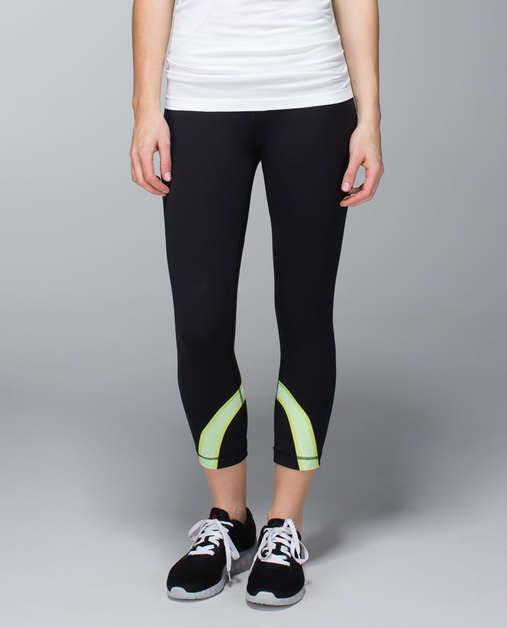 Lululemon Run:  Inspire Crop II - Black / Tonka Stripe Clear Mint White / White