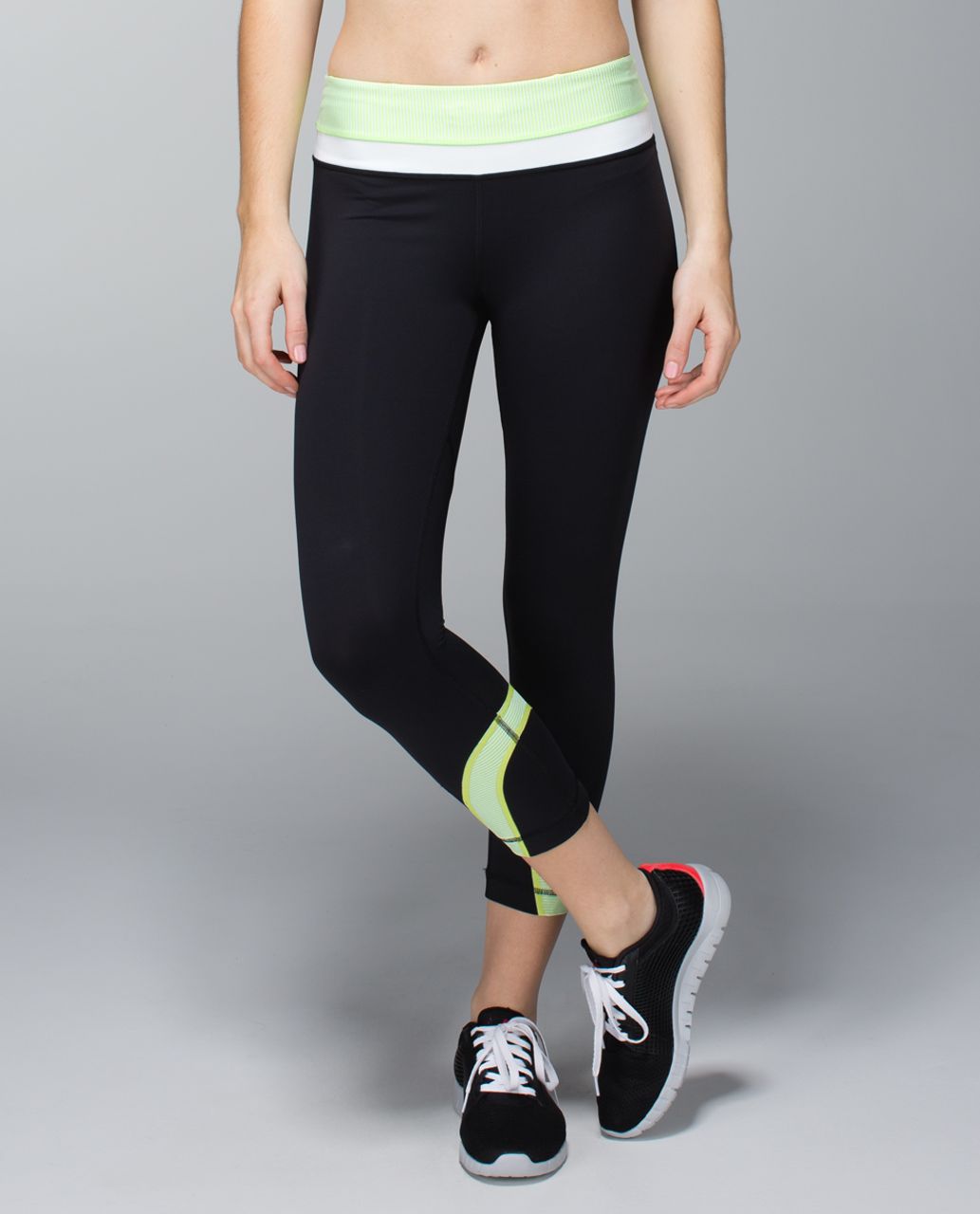 Lululemon Run:  Inspire Crop II - Black / Tonka Stripe Clear Mint White / White