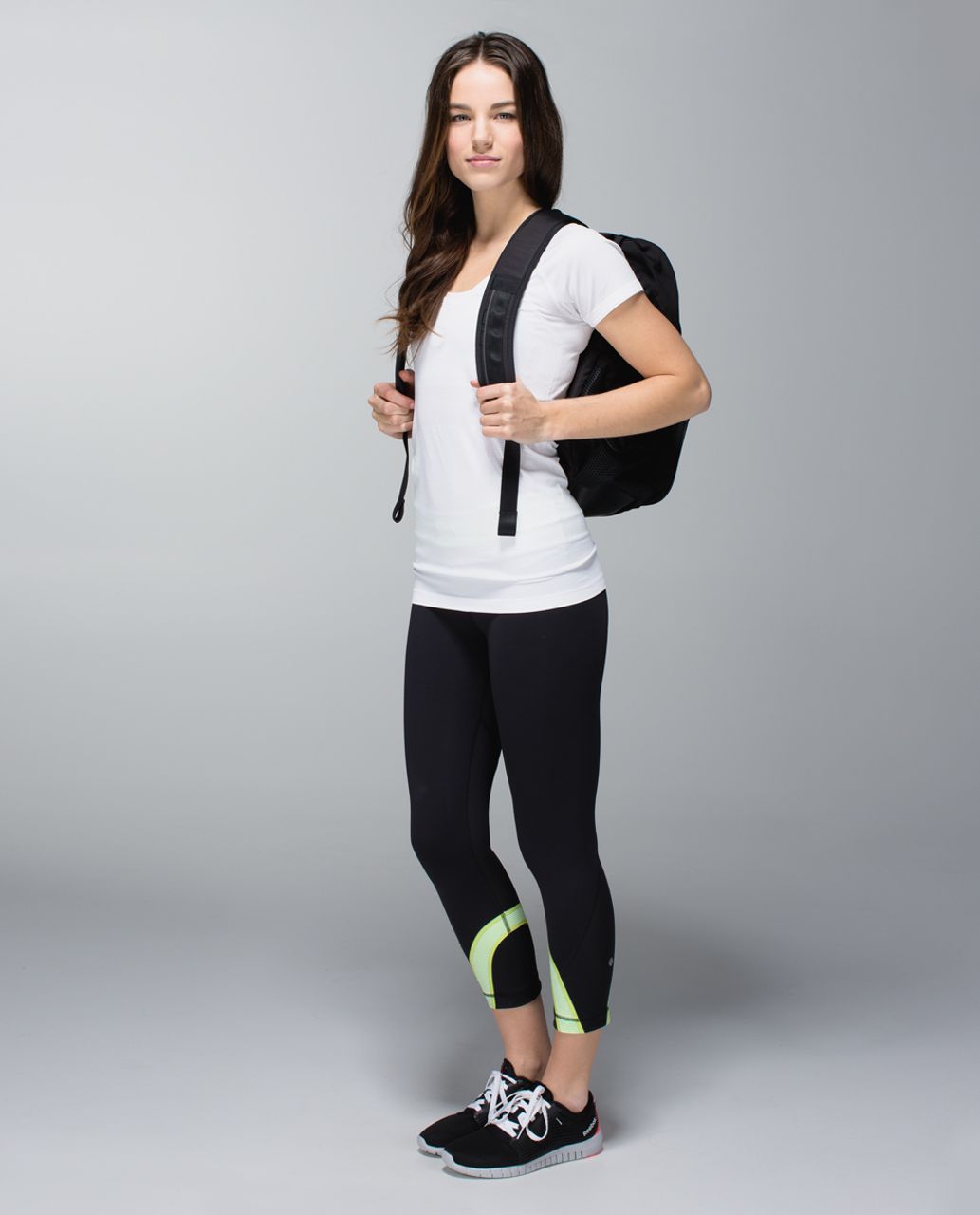 Lululemon Run:  Inspire Crop II - Black / Tonka Stripe Clear Mint White / White