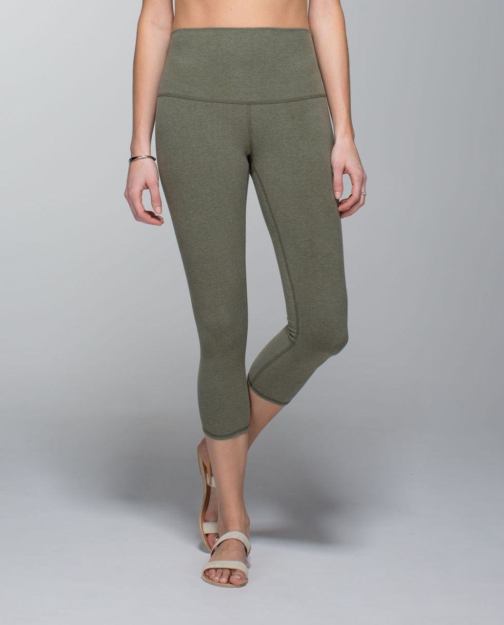 Lululemon Wunder Under Crop (Roll Down) *Cotton - Heathered Fatigue Green