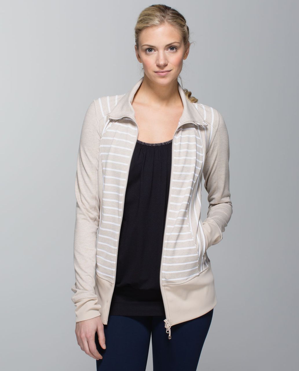 Lululemon Nice Asana Jacket - Deauville Stripe Heathered Cashew White / Heathered Cashew