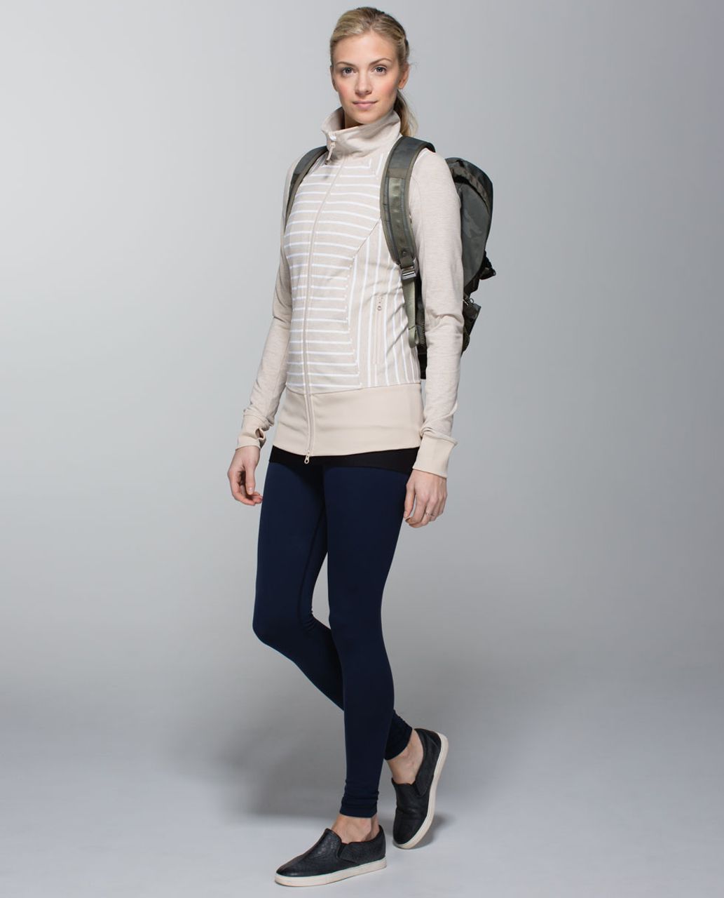 Lululemon Nice Asana Jacket - Deauville Stripe Heathered Cashew White / Heathered Cashew