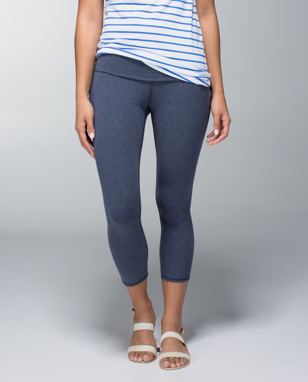 Lululemon Wunder Under Crop (Roll Down) *Cotton - Heathered Cadet Blue