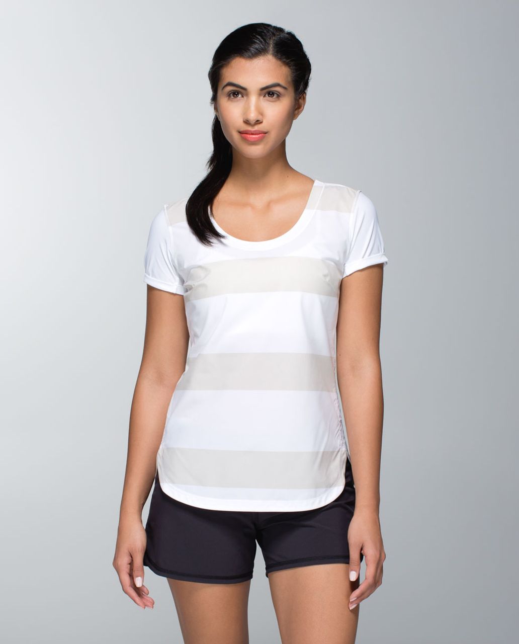 Lululemon Lightened Up Short Sleeve - Stroll Stripe Printed Cashew White / White