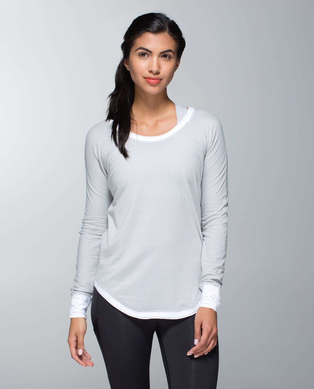 Lululemon Lightened Up Long Sleeve - Heathered Light Grey / White