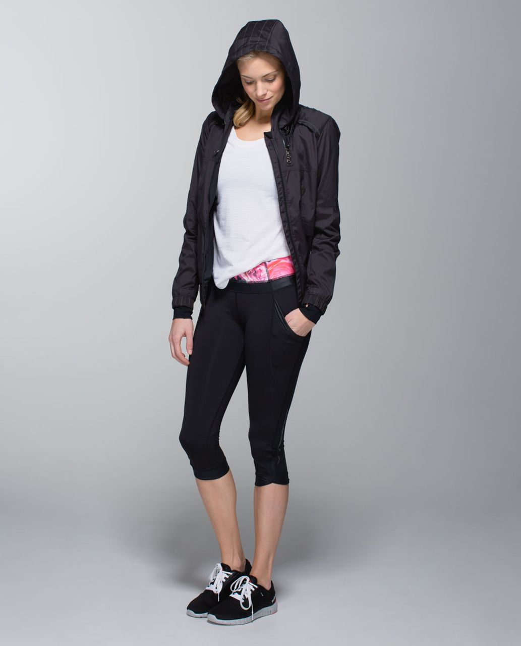 Lululemon Chase Me Crop II - Black / Secret Garden