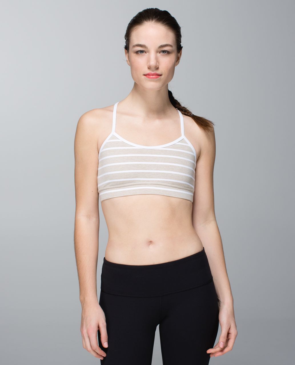 Lululemon Flow Y Bra IV - Deauville Stripe Heathered Cashew White / White / Cashew