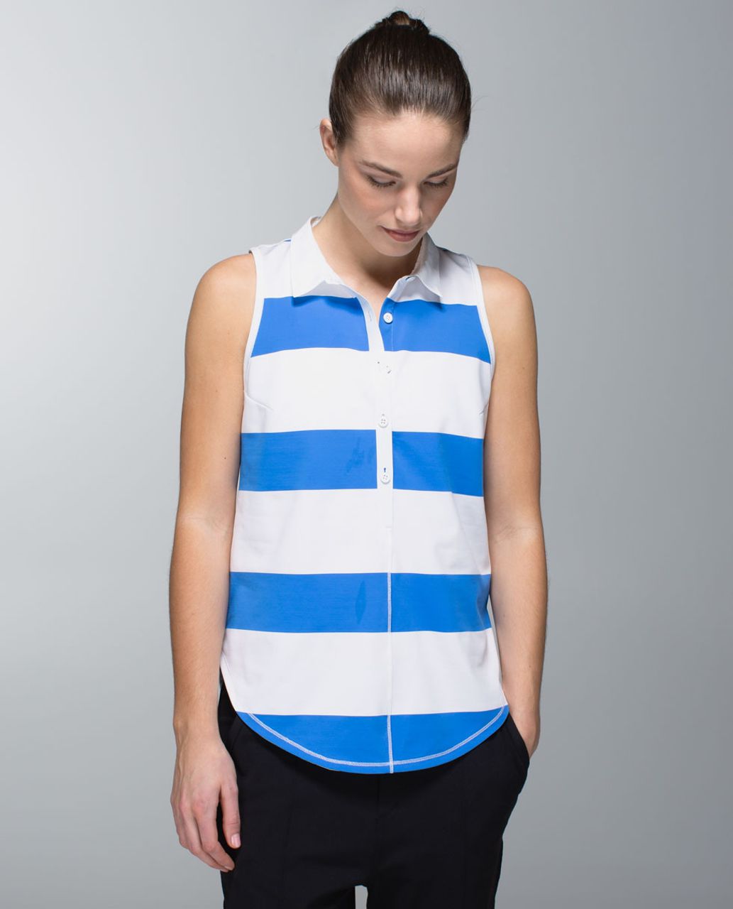 Lululemon Hot Hitter Sleeveless Polo II - Stroll Stripe Pipe Dream Blue White / White