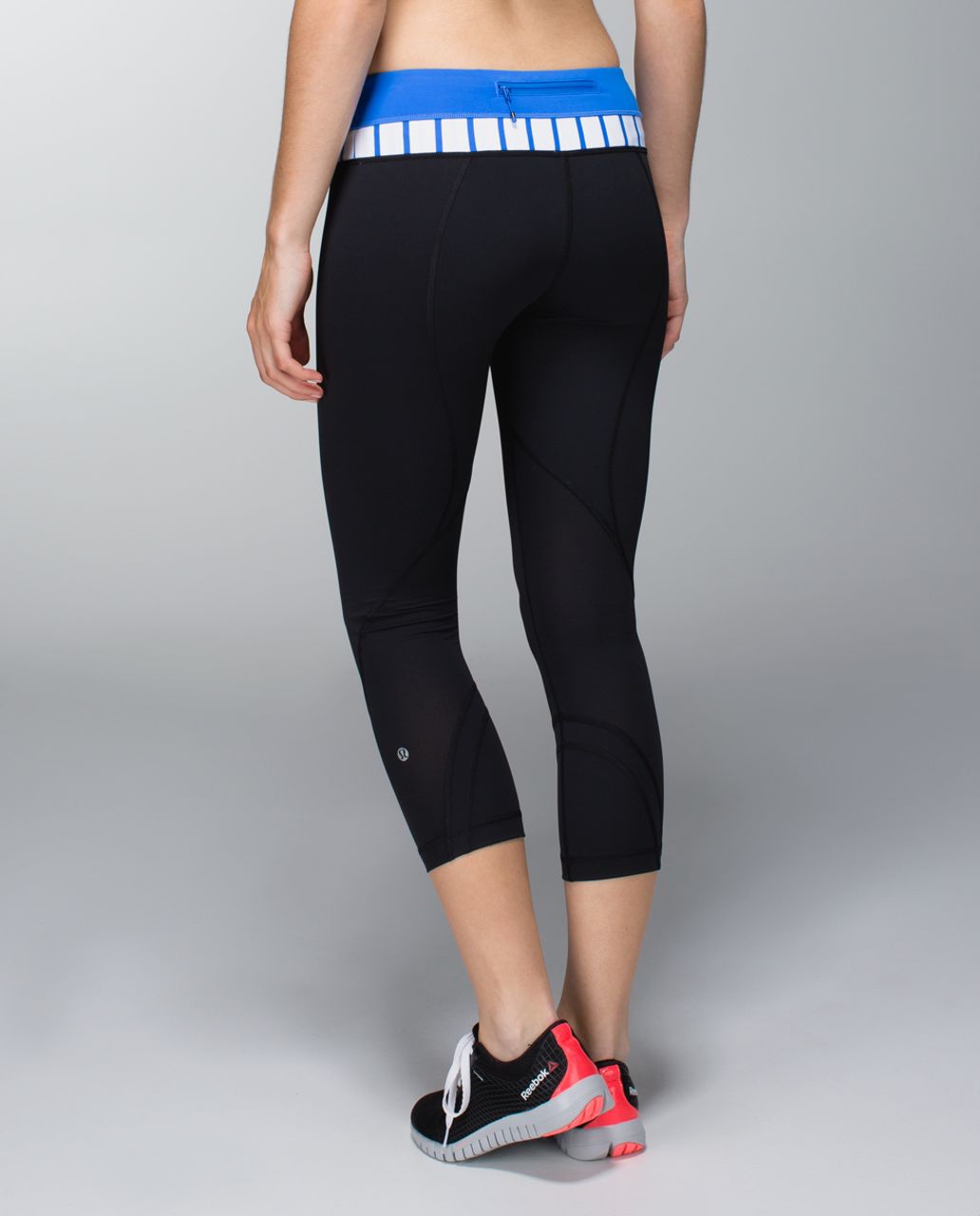 Lululemon Run:  Inspire Crop II - Black / Pipe Dream Blue / Deauville Stripe Pipe Dream Blue White