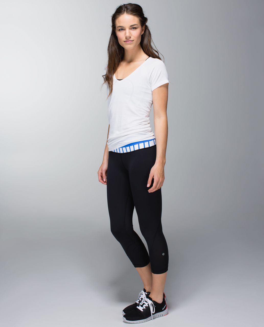 Lululemon Run:  Inspire Crop II - Black / Pipe Dream Blue / Deauville Stripe Pipe Dream Blue White