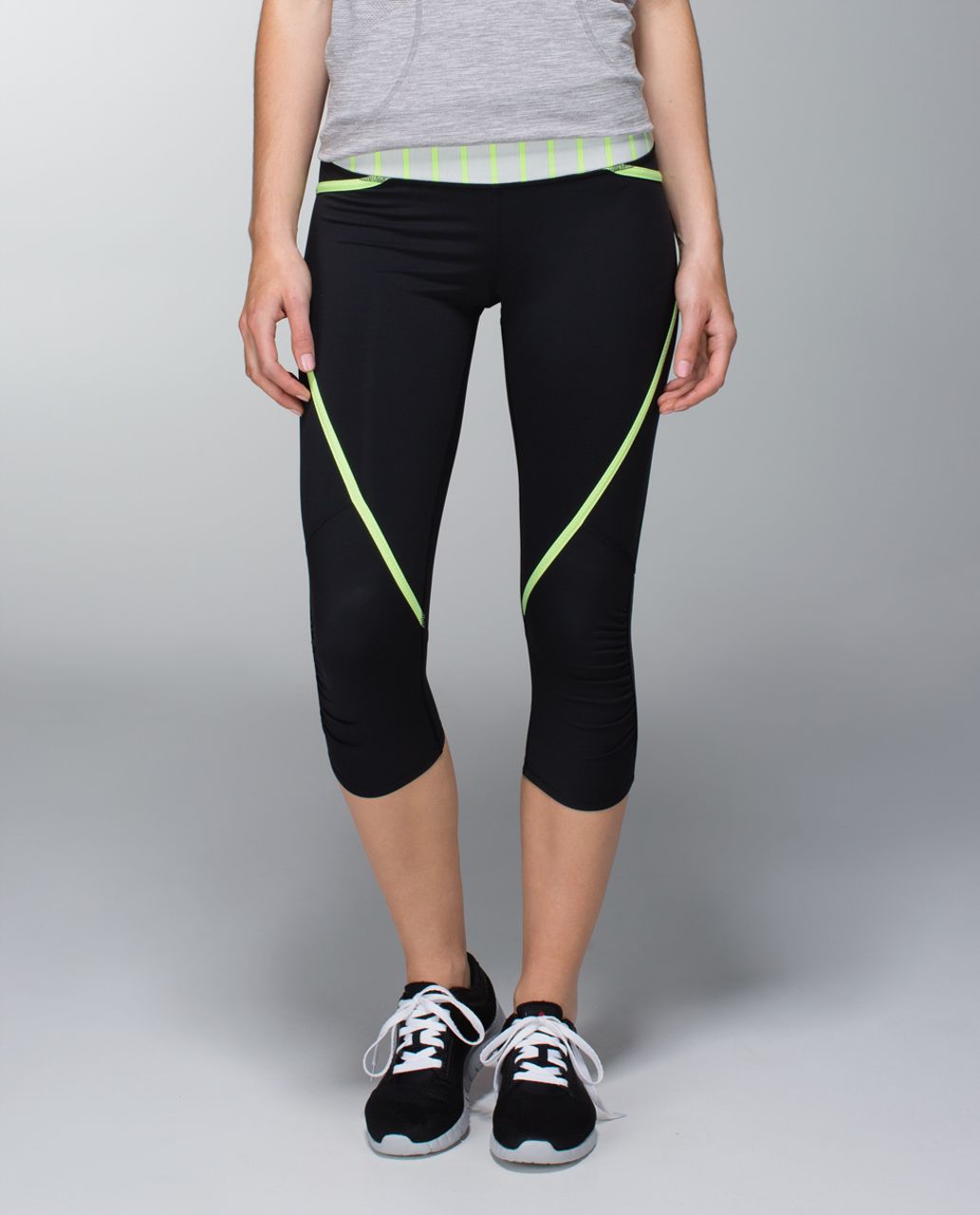 Lululemon Run: Pace Crop - Black / Deauville Stripe Clear Mint Heathered  Light Grey - lulu fanatics