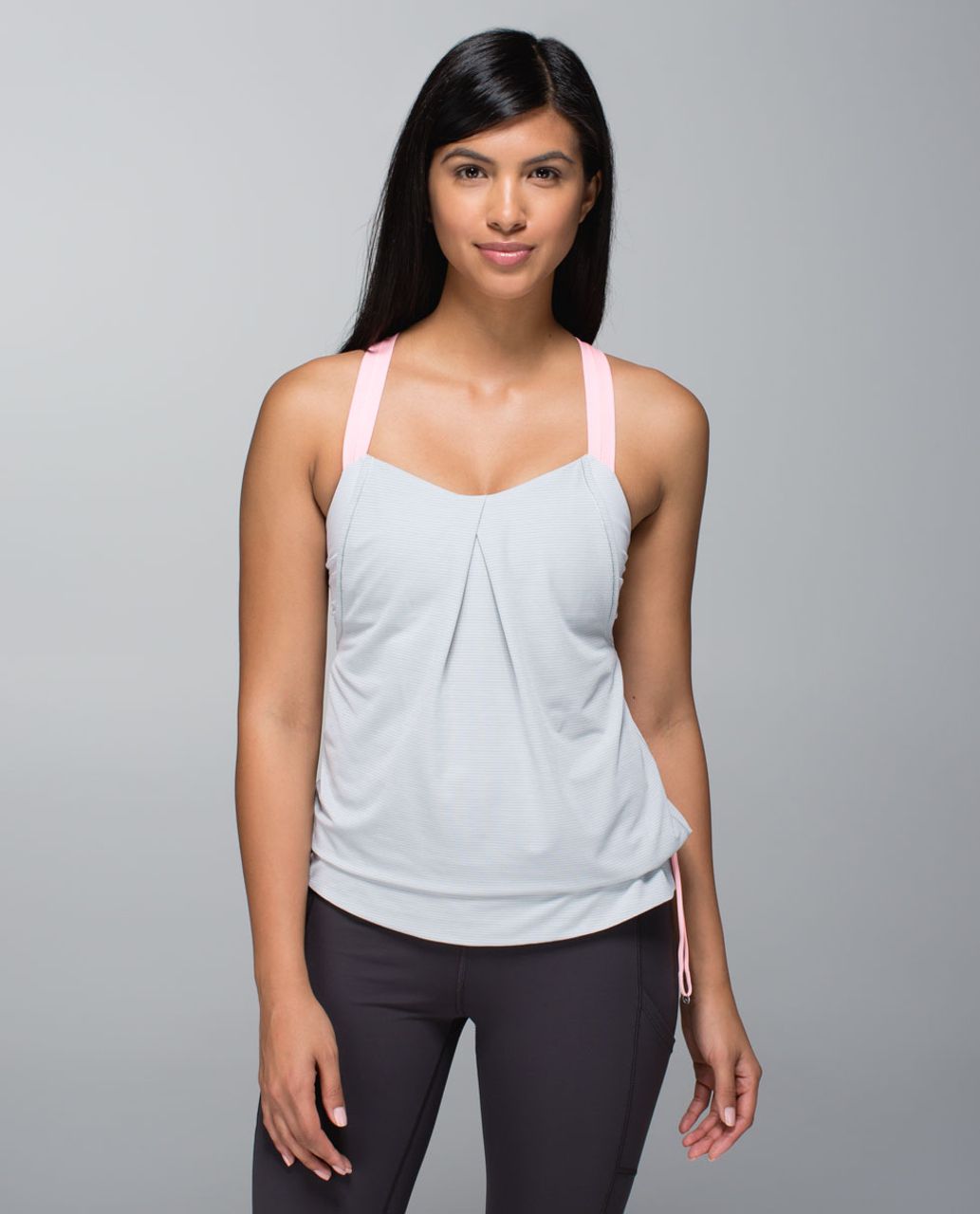 Lululemon Rest Less Tank - Heathered Light Grey / Wee Stripe White Silver Spoon / Bleached Coral