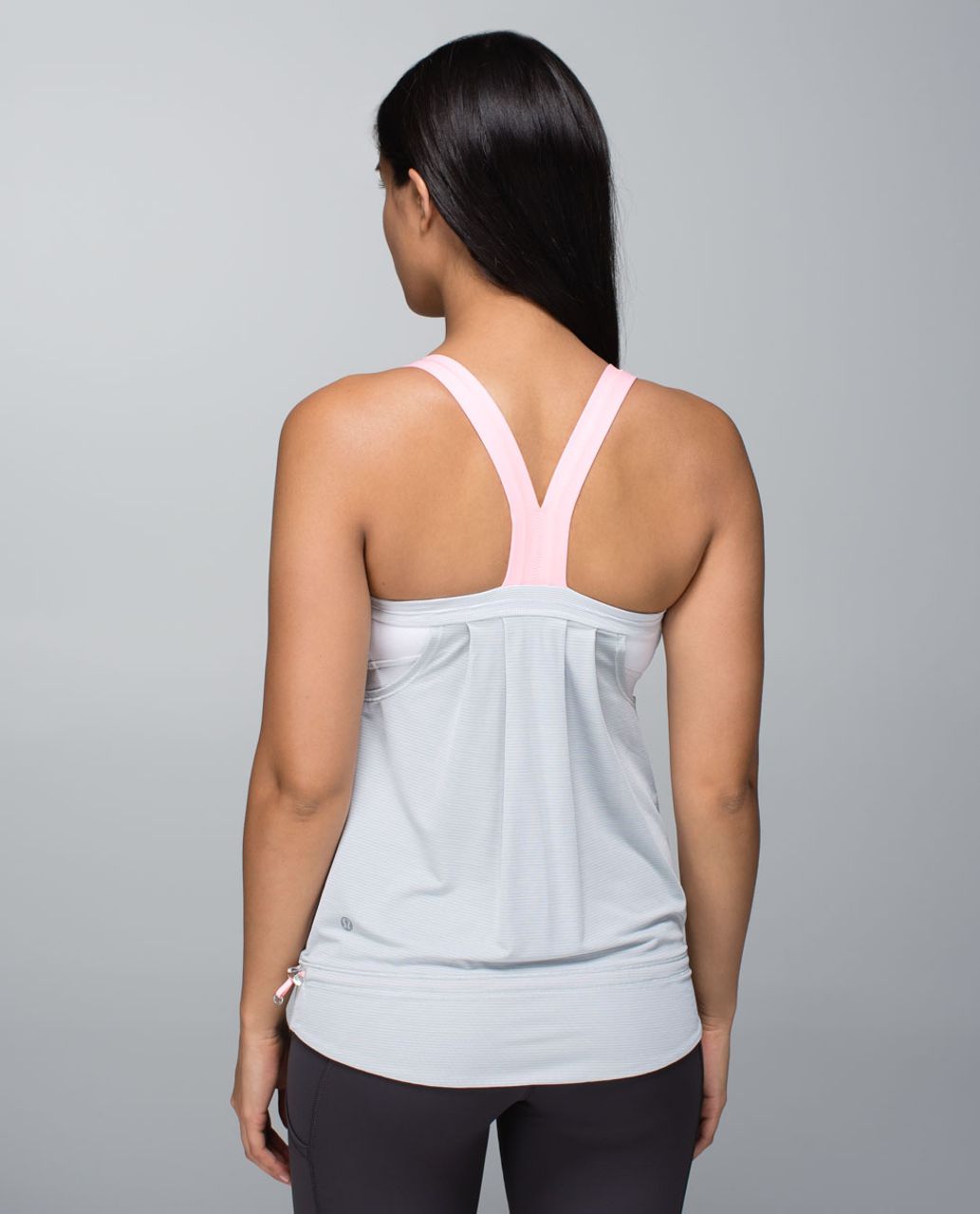 Lululemon Rest Less Tank - Heathered Light Grey / Wee Stripe White Silver Spoon / Bleached Coral