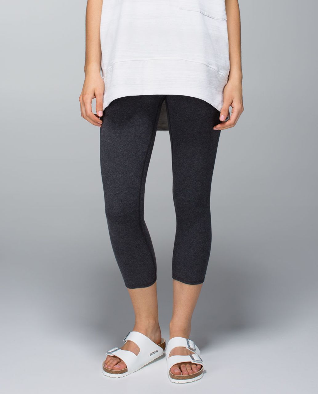 LULULEMON Wunder Under Roll Down Practice Cotton Leggings in Heathered Black